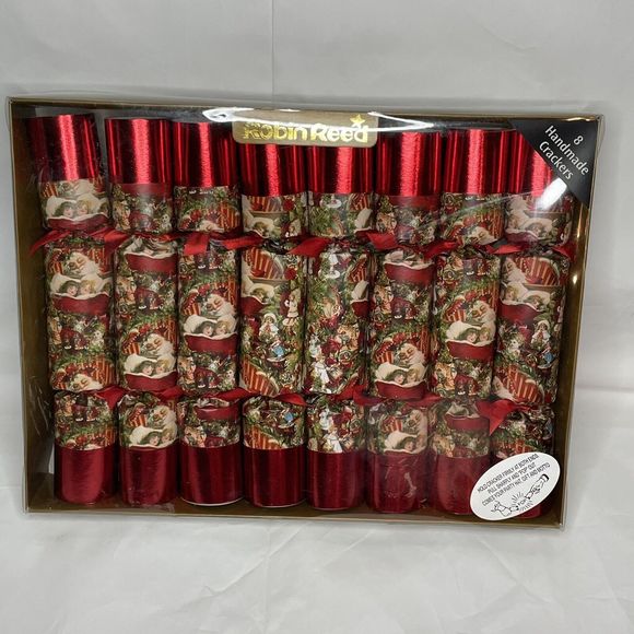 Robin Reed Christmas 8-piece English Themed Party Favors Red Crackers Santa Kids - Picture 1 of 16